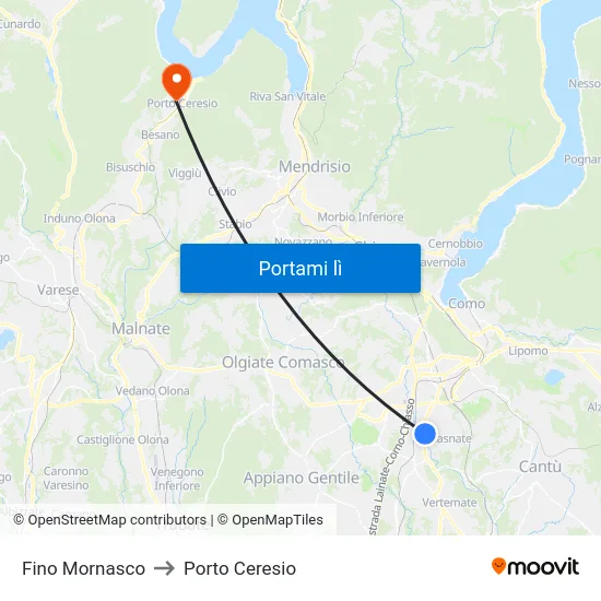 Fino Mornasco to Porto Ceresio map