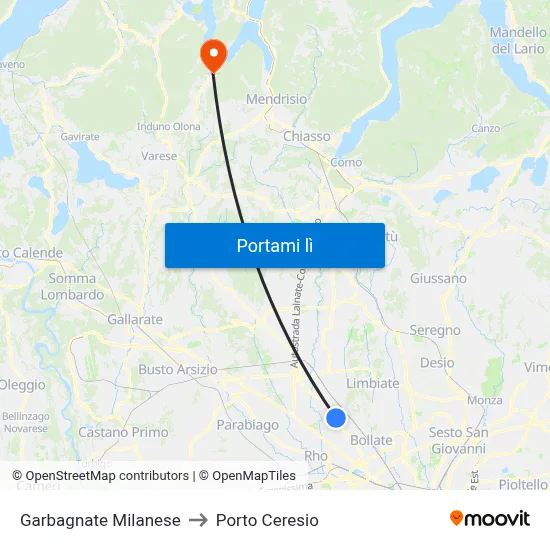 Garbagnate Milanese to Porto Ceresio map