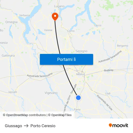 Giussago to Porto Ceresio map