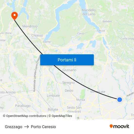 Grezzago to Porto Ceresio map