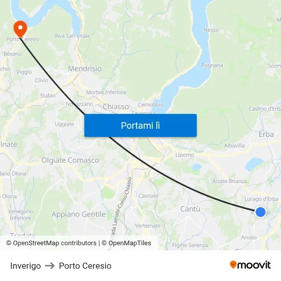 Inverigo to Porto Ceresio map