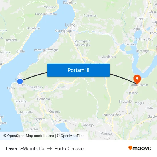 Laveno-Mombello to Porto Ceresio map