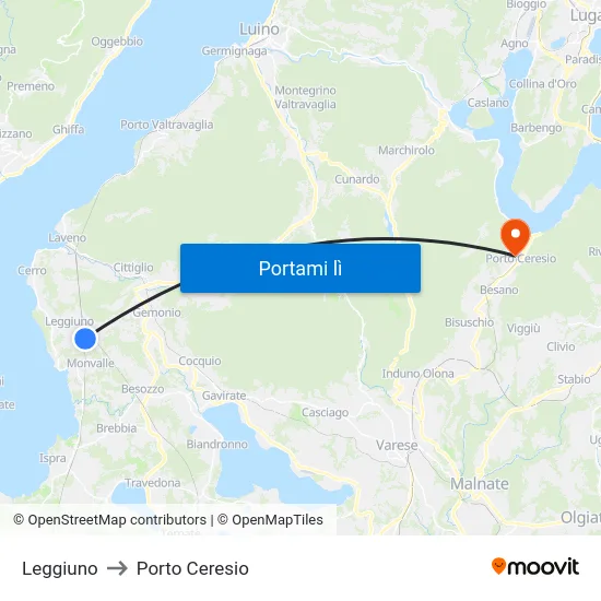 Leggiuno to Porto Ceresio map