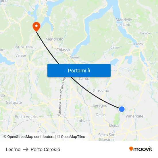 Lesmo to Porto Ceresio map
