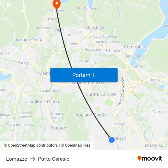 Lomazzo to Porto Ceresio map