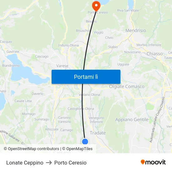 Lonate Ceppino to Porto Ceresio map
