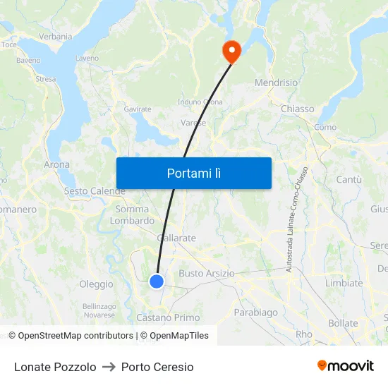 Lonate Pozzolo to Porto Ceresio map