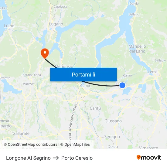 Longone Al Segrino to Porto Ceresio map