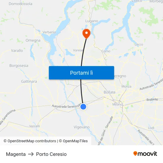 Magenta to Porto Ceresio map