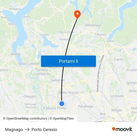 Magnago to Porto Ceresio map