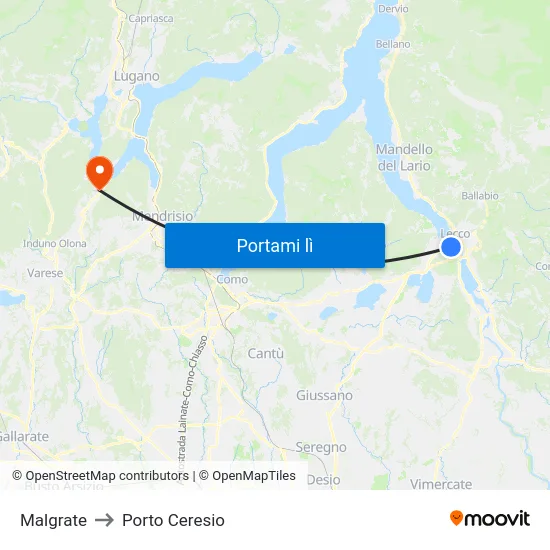 Malgrate to Porto Ceresio map