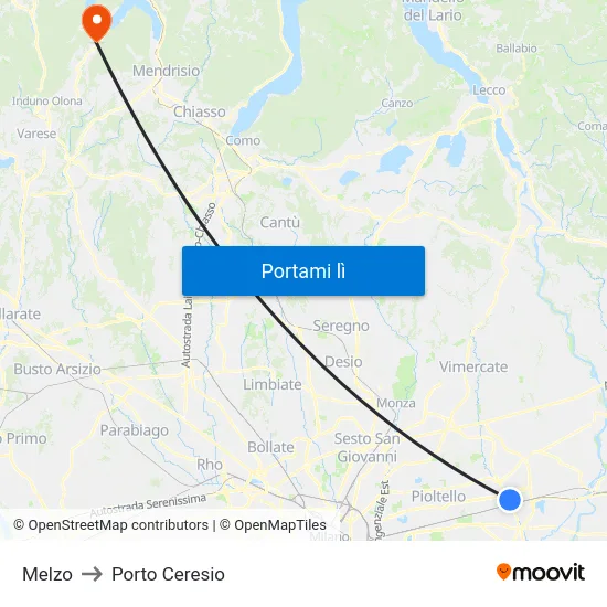 Melzo to Porto Ceresio map