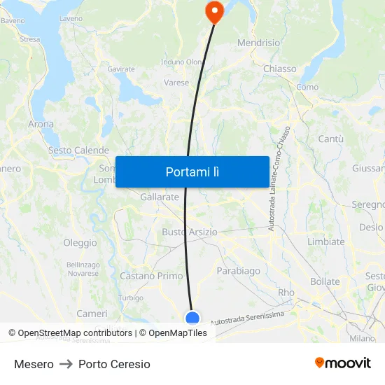 Mesero to Porto Ceresio map