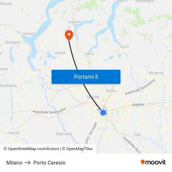 Milano to Porto Ceresio map