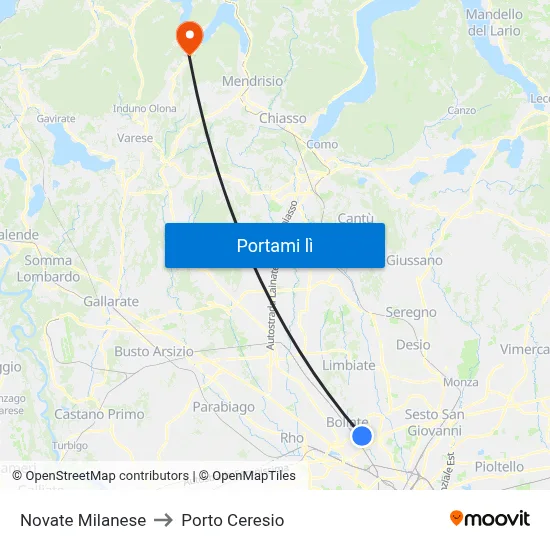 Novate Milanese to Porto Ceresio map