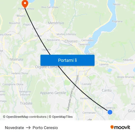 Novedrate to Porto Ceresio map