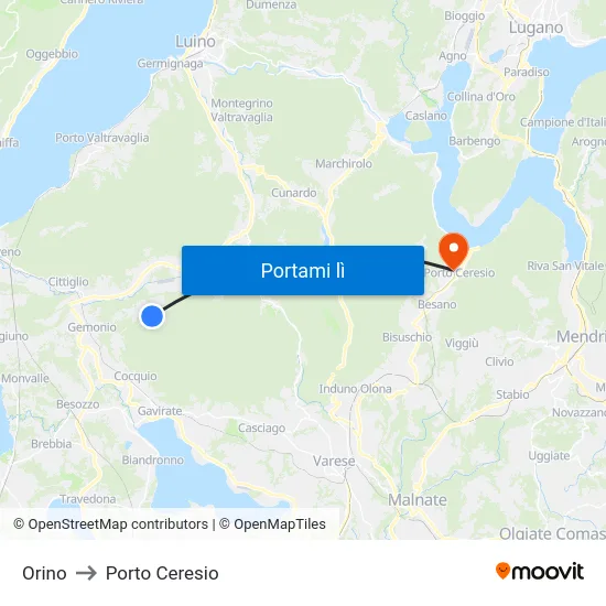 Orino to Porto Ceresio map
