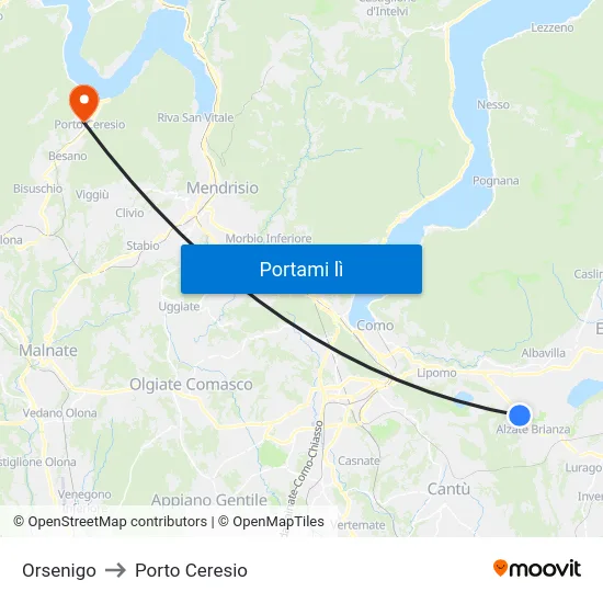 Orsenigo to Porto Ceresio map