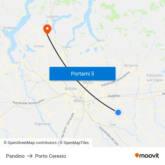 Pandino to Porto Ceresio map