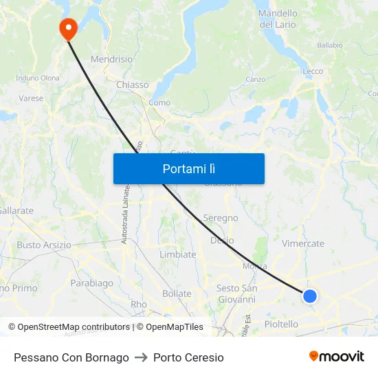 Pessano Con Bornago to Porto Ceresio map