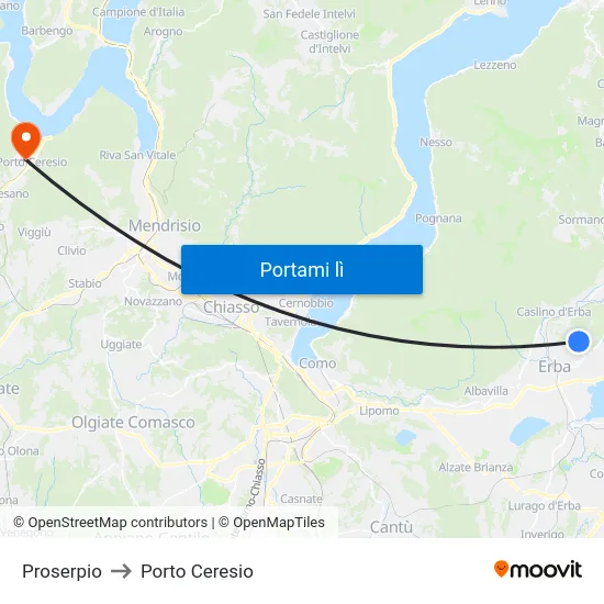 Proserpio to Porto Ceresio map