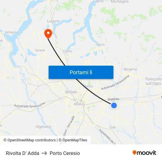 Rivolta D' Adda to Porto Ceresio map