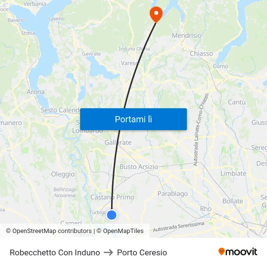 Robecchetto Con Induno to Porto Ceresio map