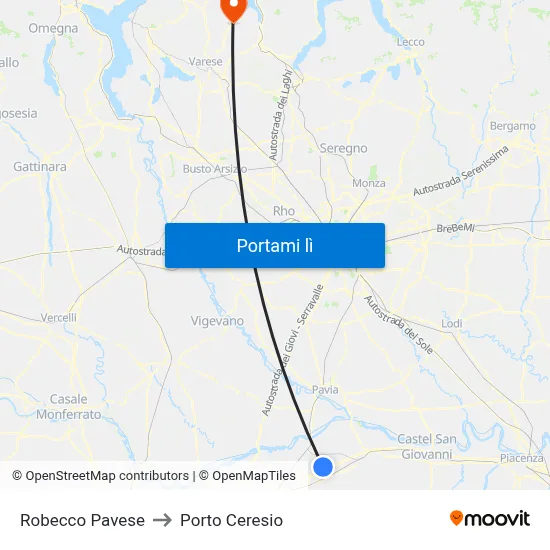 Robecco Pavese to Porto Ceresio map