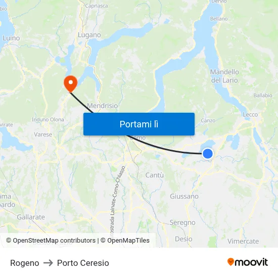 Rogeno to Porto Ceresio map