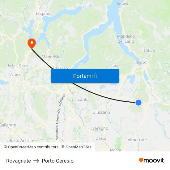 Rovagnate to Porto Ceresio map