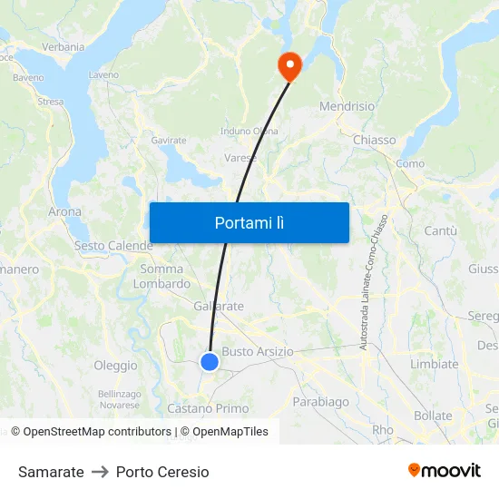 Samarate to Porto Ceresio map