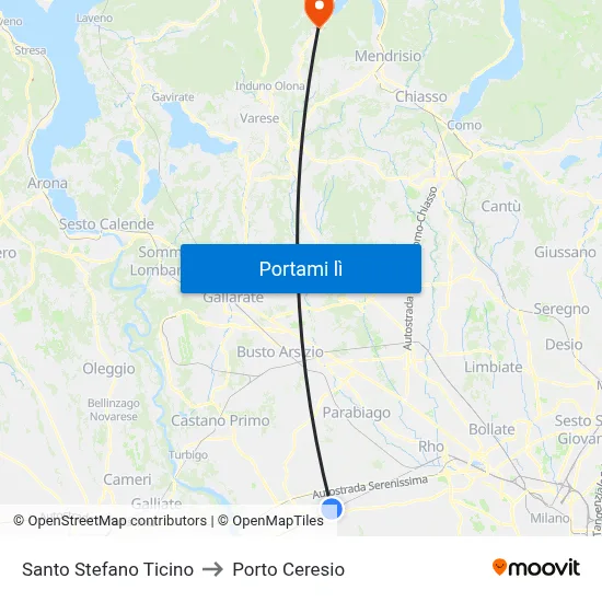 Santo Stefano Ticino to Porto Ceresio map