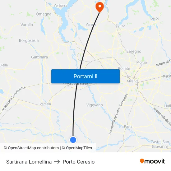 Sartirana Lomellina to Porto Ceresio map