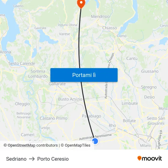 Sedriano to Porto Ceresio map