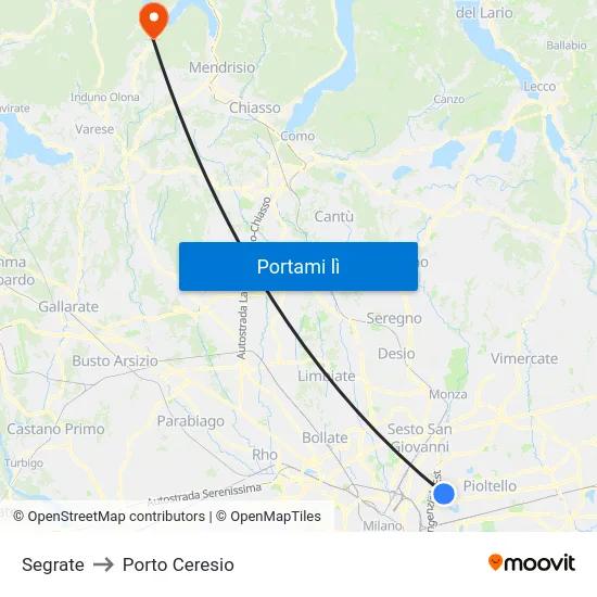 Segrate to Porto Ceresio map