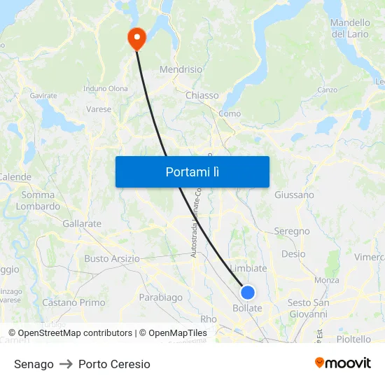 Senago to Porto Ceresio map