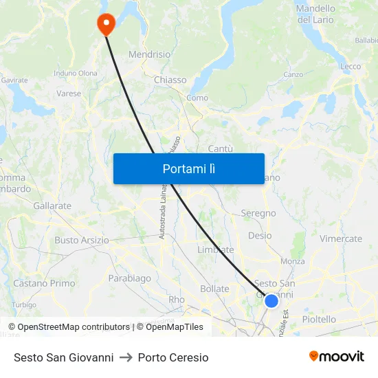 Sesto San Giovanni to Porto Ceresio map