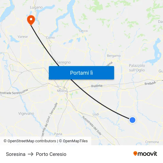 Soresina to Porto Ceresio map