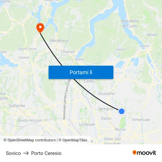 Sovico to Porto Ceresio map