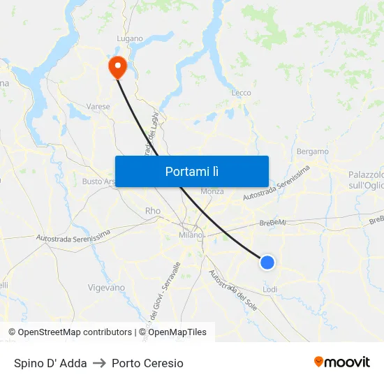 Spino D' Adda to Porto Ceresio map