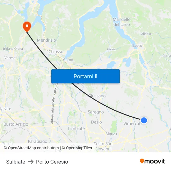Sulbiate to Porto Ceresio map