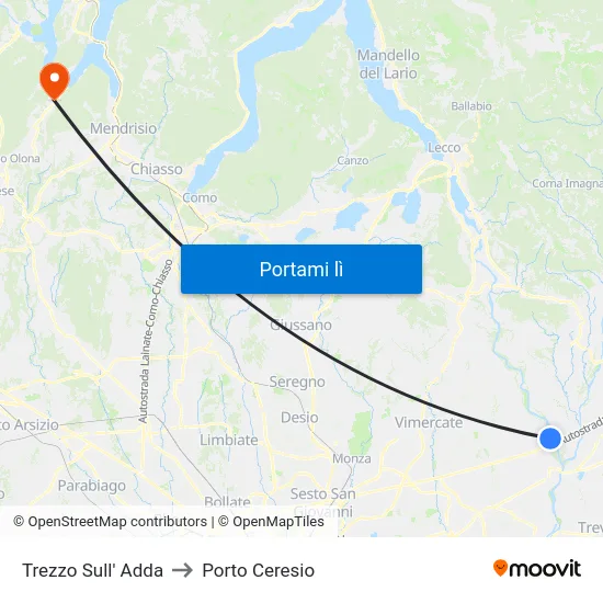 Trezzo Sull' Adda to Porto Ceresio map