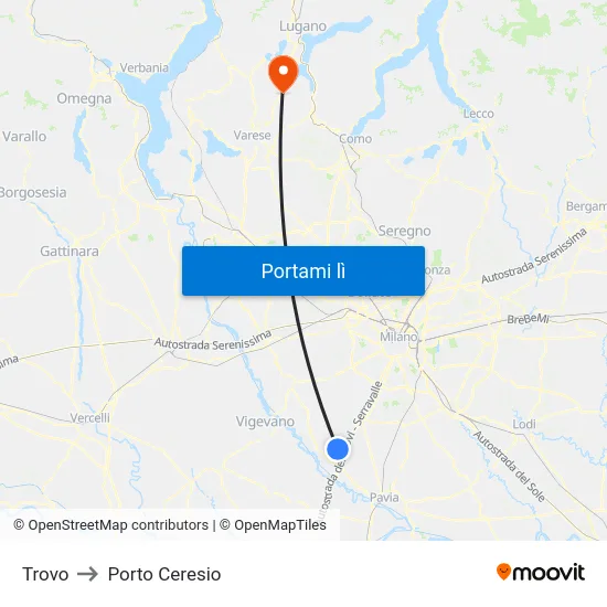 Trovo to Porto Ceresio map