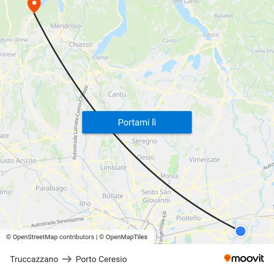 Truccazzano to Porto Ceresio map
