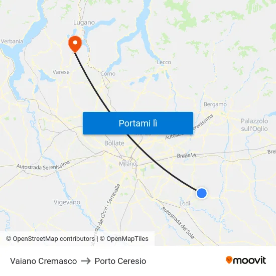 Vaiano Cremasco to Porto Ceresio map
