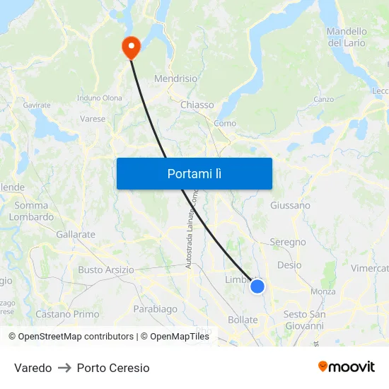 Varedo to Porto Ceresio map