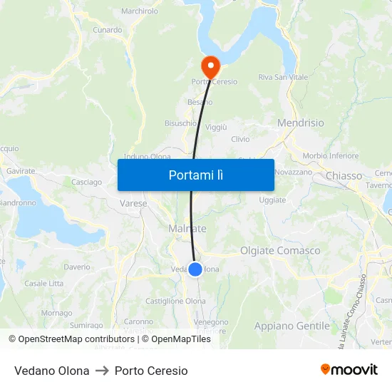 Vedano Olona to Porto Ceresio map
