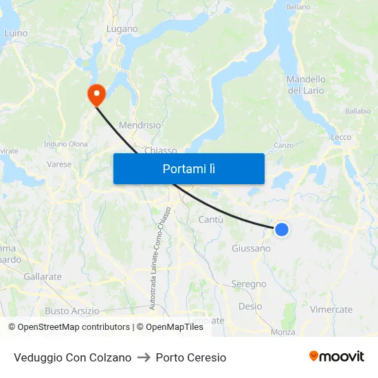 Veduggio Con Colzano to Porto Ceresio map