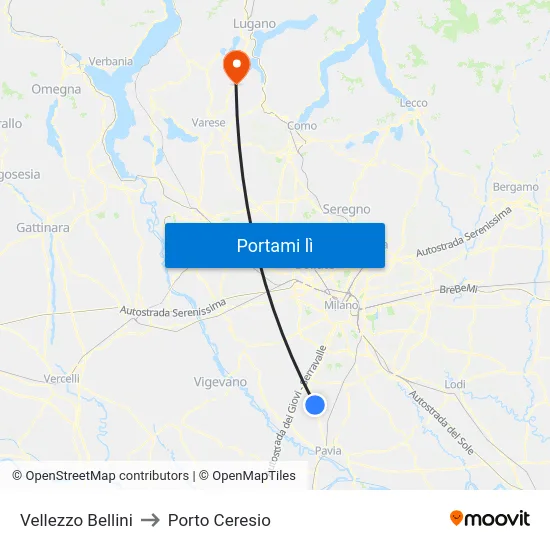 Vellezzo Bellini to Porto Ceresio map