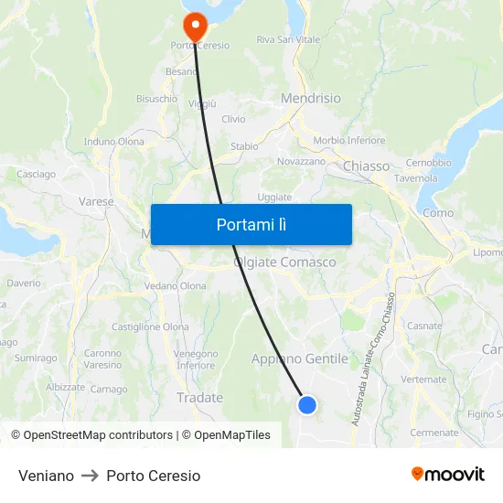Veniano to Porto Ceresio map